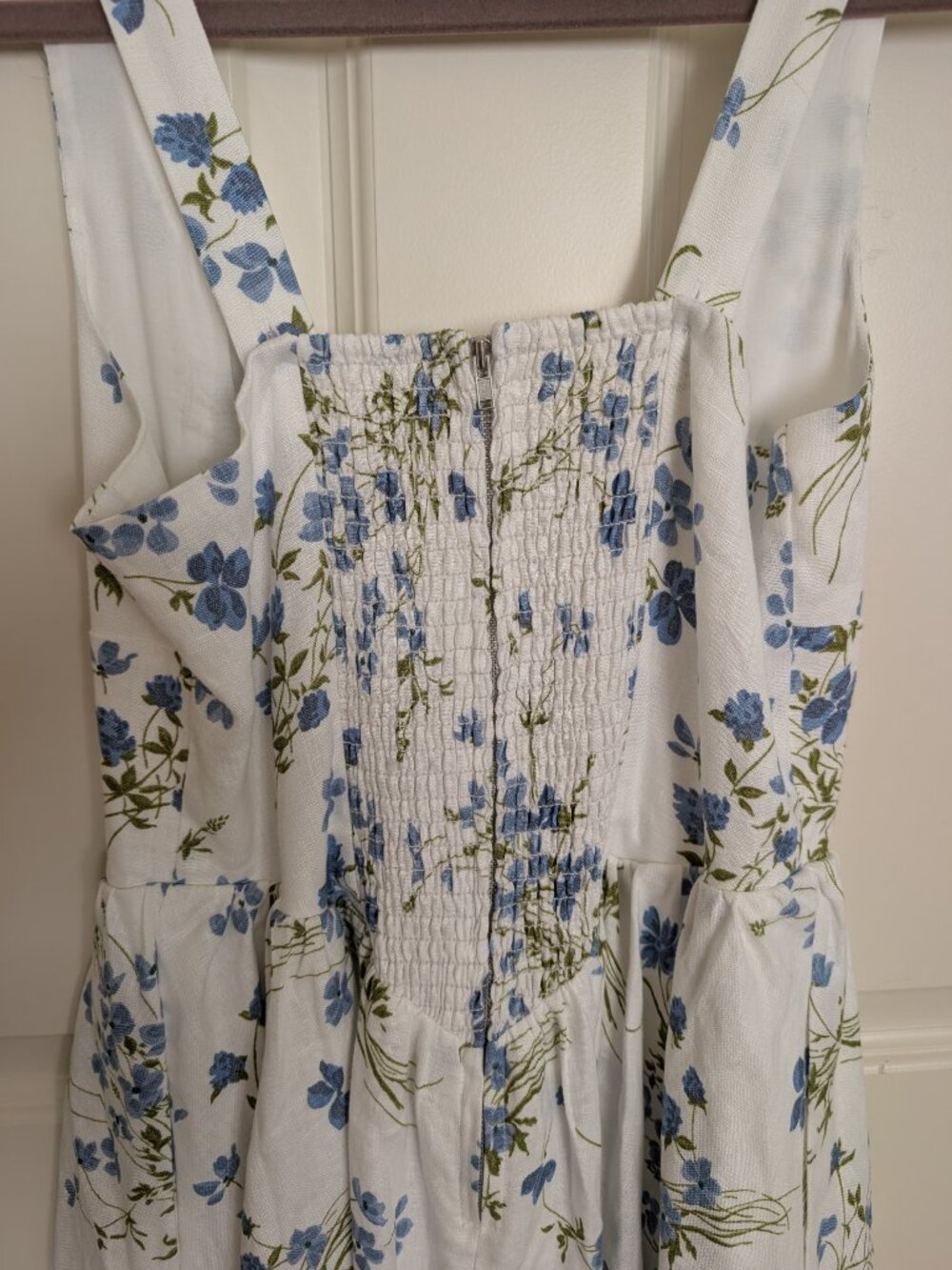 Reformation White Floral Sundress with Blue and Olive Print - Picture 8 of 9